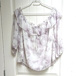 Reitmans Romantic Women's Off-Shoulder Lavender Blouse XL Purple White Shirt